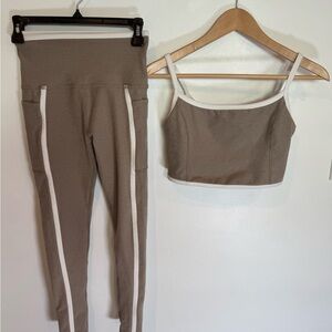 Beyond Yoga Brown and White Leggings and Top Set